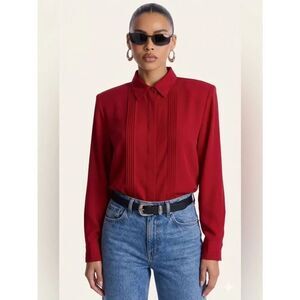 Apparenza Formal Red Button Down Shirt Long Sleeve with Shoulder pads - Size XL